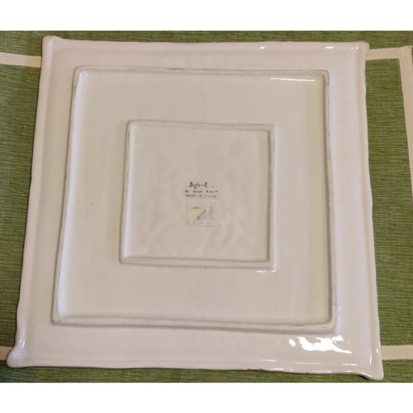 Style Eyes By Baum Bros 12" Palm Tree Square Serving Plate / Platter Bamboo Edge - Picture 8 of 9